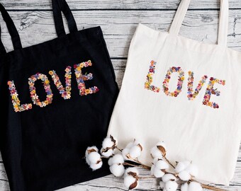 Floral Love Canvas Tote Bag, Gift For Women