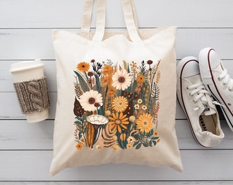 Wildflower Canvas Tote Bag, Floral Design