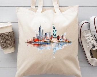New York City Skyline Tote Bag, Aesthetic Canvas Everyday Bag