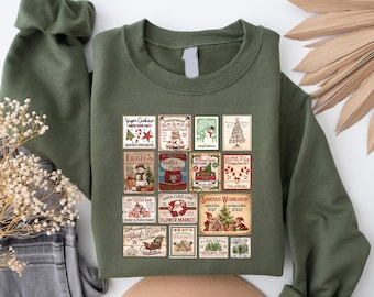 Vintage Christmas Sweatshirt and Hoodie, Retro Christmas Shirt, Santa Claus Shirt, Christmas Stamps Shirt, Merry Christmas Shirt