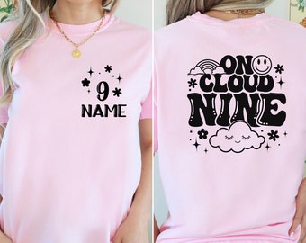 Custom 9th Birthday Shirt, Retro On Cloud Nine, Flower Girl Tee