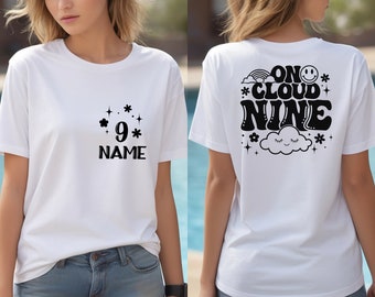 Custom 9th Birthday Girl Shirt, Retro On Cloud Nine