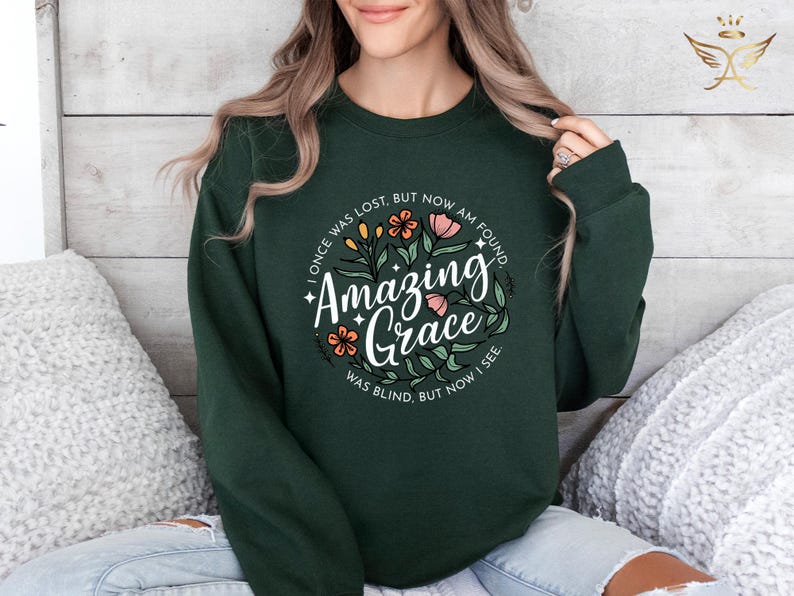 Grace Sweatshirt, Christian Bible Verse, Floral Design bild 5
