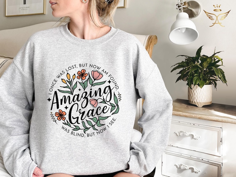 Grace Sweatshirt, Christian Bible Verse, Floral Design bild 3