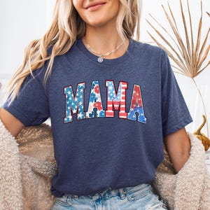 Patriotic MAMA Shirt – 4th of July Mom Shirt – USA Stars and Stripes Graphic Tee – Red White Blue Floral Mama Gift – Independence Day Shirt
