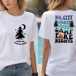 Benutzerdefinierte Scout Shirt, benutzerdefinierte Camp Troop Nummer T-Shirt, Camping Shirt, Camping Shirt, Truppe Shirt, Mädchen Camping T-Shirt, Mädchen Shirt, Frühling Tee