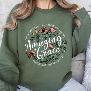 Grace Sweatshirt, Christian Bible Verse, Floral Design bild 2