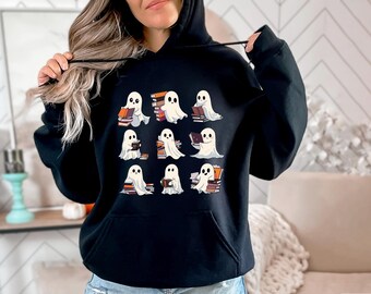 Retro Ghost Reading Books Sweatshirt, Librarian Ghost Halloween, Halloween Teacher Sweatshirt, Halloween Shirt, Teacher Gift, Boo School