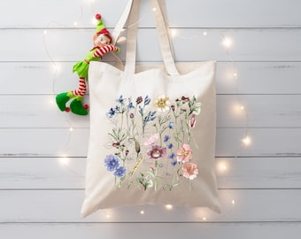 Floral Wildflower Canvas Tote Bag