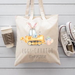 Personalized Eggs cavator Easter Tote Bag, Easter Egg Hunt Bag, First Easter Bucket, Kid Easter Day Gift, Easter Basket Boy Gift,Egg Hunting