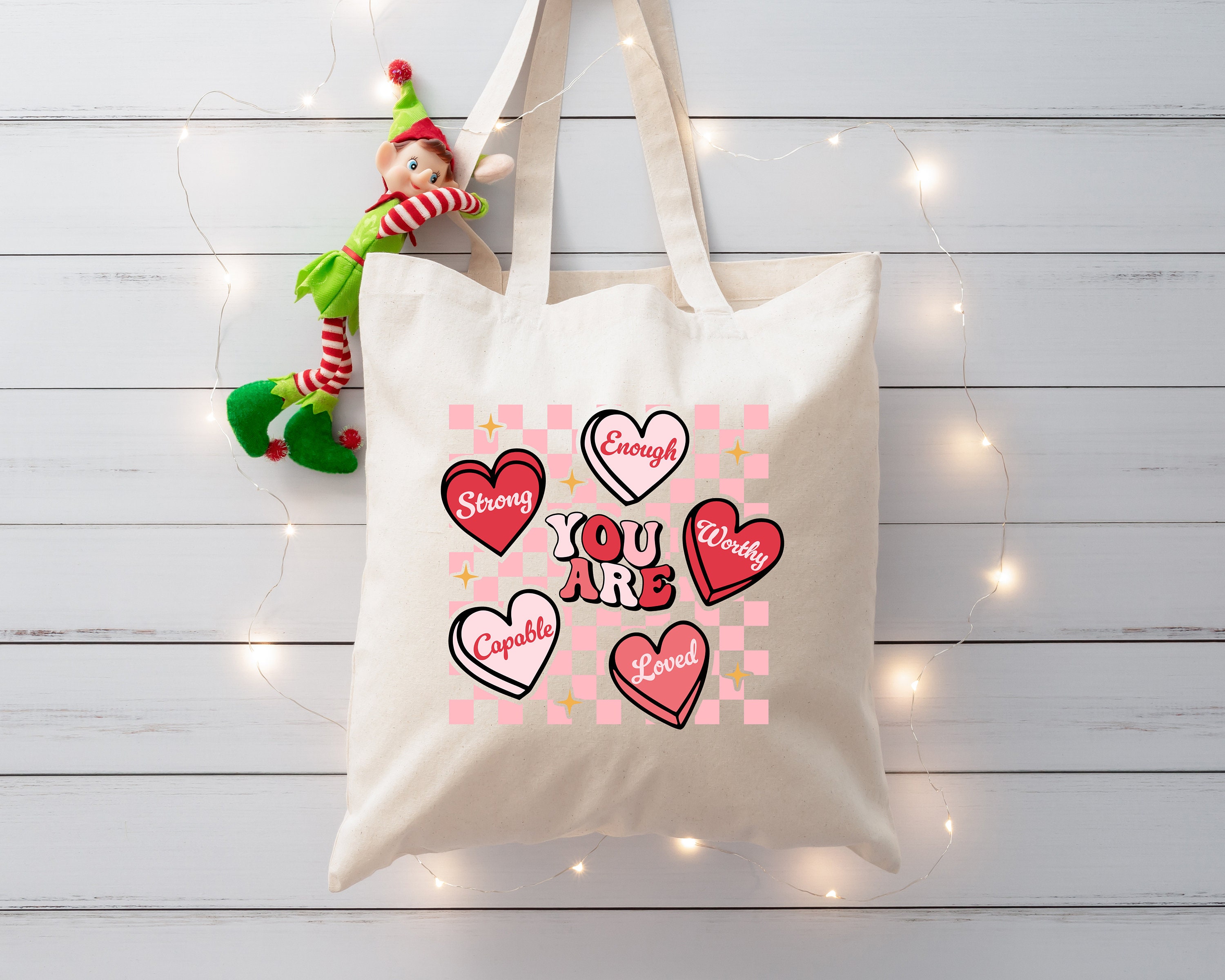 Valentines Tote Bag, Valentines Day Tote Bag For Woman, Valentine Tote Bag, Heart Love Tote Bag, Valentines Day Gift, Gnome Tote