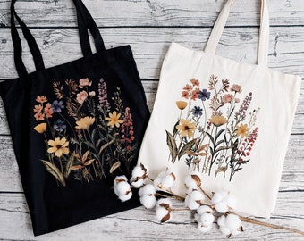 【GROVE】 GRVB_FLOWER TOTE BAG / 追跡付 Wildflower Tote Bag,floral Botanical Tote,mothers Day Gift