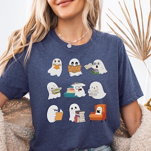 Retro Ghost Reading Books Shirt, Librarian Ghost Halloween, Halloween Teacher Tee, Halloween Shirt, Teacher Gift, Boo School