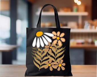 Floral Canvas Tote Bag, Botanical Flower Design
