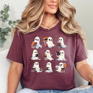 Retro Ghost Reading Books Shirt, Librarian Ghost Halloween, Halloween Teacher Tee, Halloween Shirt, Teacher Gift, Boo School