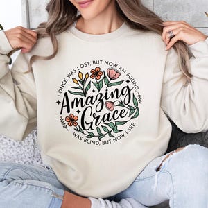 Grace Sweatshirt, Christian Bible Verse, Floral Design bild 1