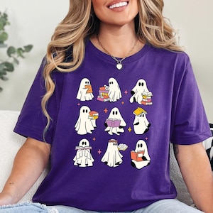 Retro Ghost Reading Books Shirt, Librarian Ghost Halloween, Halloween Teacher Tee, Halloween Shirt, Teacher Gift, Boo School