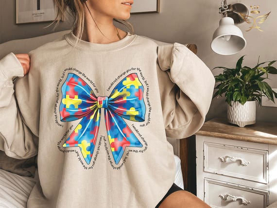 Autism Awareness Sweatshirt, Puzzle Ribbon Bow, Neurodiversity Hoodie