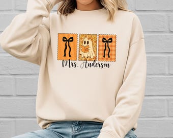 Halloween Custom Teacher Sweatshirt, Custom Name Teacher Hoodie, Custom Ghost Teacher Sweater, Spooky Teacher Hoodie, Halloween School Gift