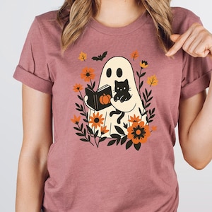 Retro Ghost Reading Books Shirt, Librarian Ghost Halloween, Halloween Teacher Tee, Halloween Shirt, Teacher Gift, Boo School