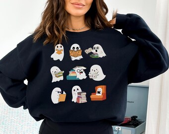 Retro Ghost Reading Books Sweatshirt, Librarian Ghost Halloween, Halloween Teacher Sweatshirt, Halloween Shirt, Teacher Gift, Boo School