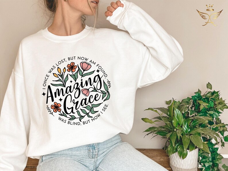 Grace Sweatshirt, Christian Bible Verse, Floral Design bild 7