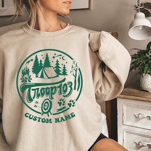 Custom Scout Sweatshirt, Custom Camp Troop Number Hoodie Camping Shirt, Camping Shirt, Troop Shirt, Girls Camping Tee, Girls Shirt