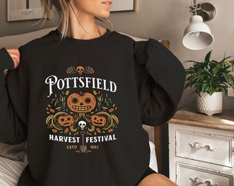 Pottsfield Harvest Festival Sweatshirt, Spooky Cartoon Pumpkin Shirt