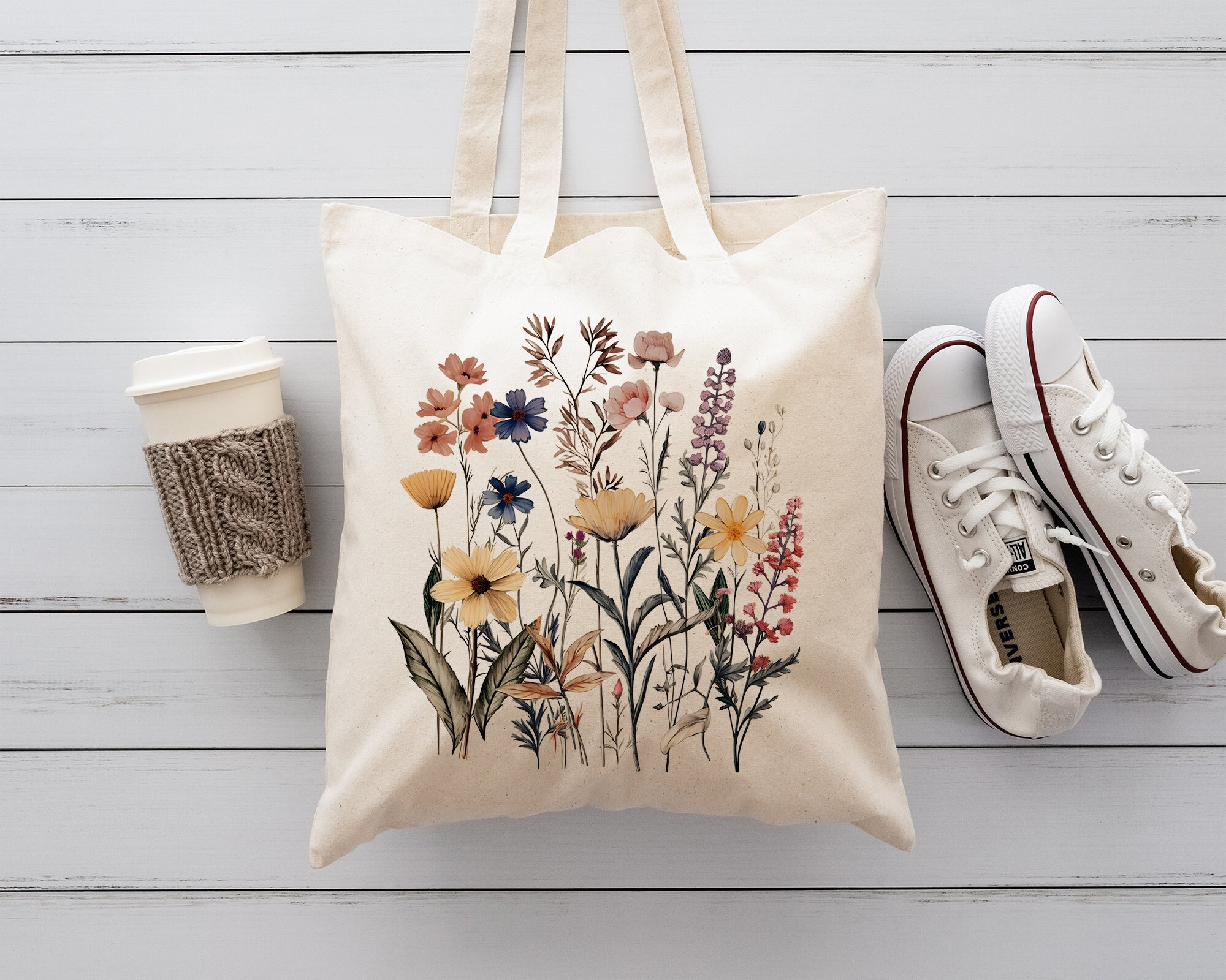 【GROVE】 GRVB_FLOWER TOTE BAG / 追跡付 Wildflower Tote Bag,floral Botanical Tote,mothers Day Gift