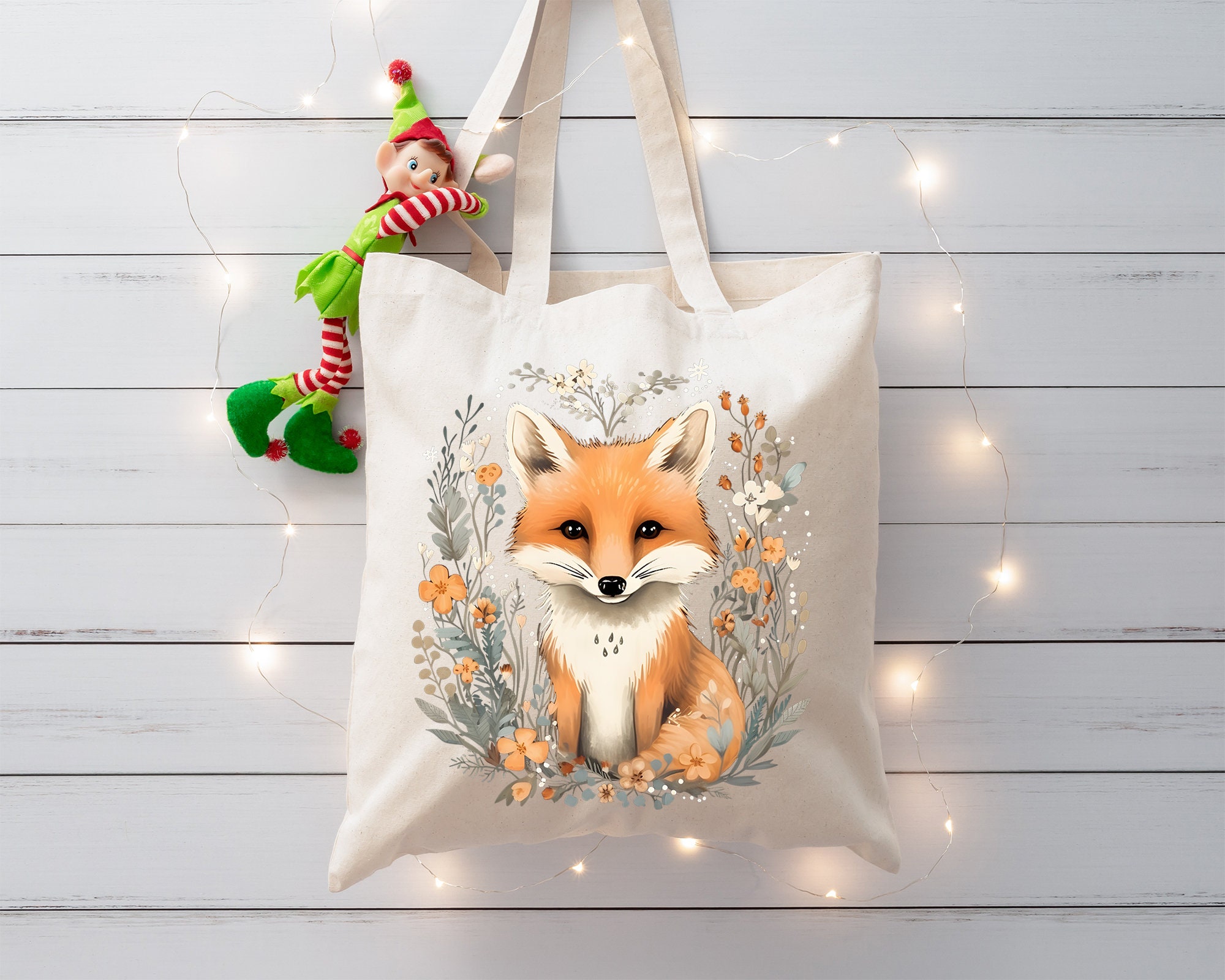 Aesthetic Fox Tote Bag, Woodland Floral Design - Etsy