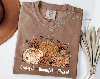 Comfort Colors® Grateful Thankful Blessed Shirt, Retro Fall T-shirt, Autumn Vibes Shirt