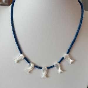 Pearl Fish Charm Necklace / Beaded Necklace / Gold Charm Necklace