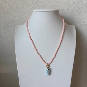 Pink Glass Bead Necklace with Blue Fish Charm | Handmade Summer Jewelry | Boho Beach Necklace | Fun Gift for Her