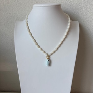 Catch of the Day Necklace - White Rice Bead Necklace with Blue Fish Charm | Handmade Summer Jewelry | Boho Beach Necklace | Fun Gift for Her