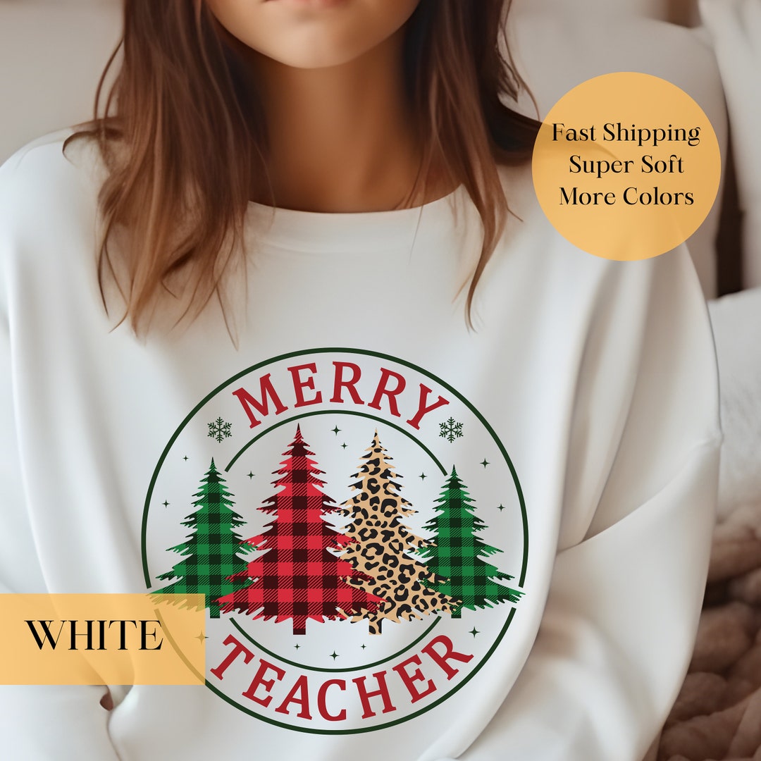 Merry Teacher Tree Sweatshirt, Teacher Christmas Sweater, Teacher Shirt