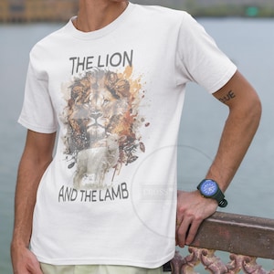 Lion and the Lamb T-shirt Faith Based Christian Apparel Religious Bible Verse Shirt Gift Scripture Verse Tee Unique Christian Tshirt