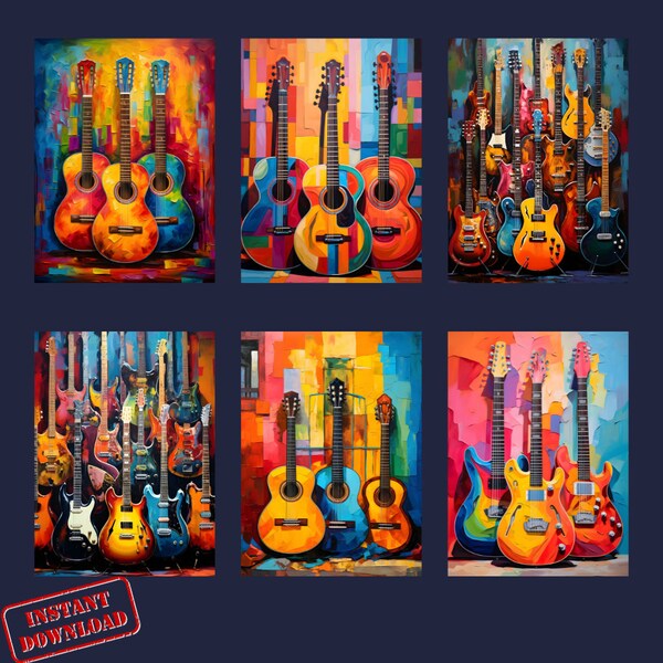 Strumming Serenity: Printable Guitar Art Collection, Music Wall Art, Print, Digital Download, Instant Download