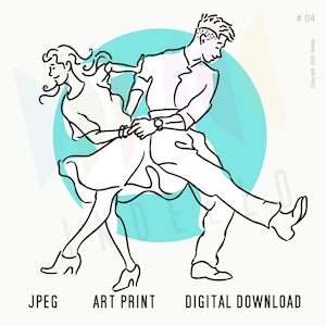 Lindy Hoppers, Swing Dance Art Print, Digital Download, Minimalist Wall Decor, Instant Printable Art, Home Decor, Jazz Dance Artwork