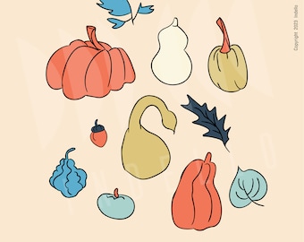 Gourdes d’automne, Jpg, Pdf, Png, Svg, Téléchargement instantané, Automne, Oh My Gourd, Cool, DIY, Art Print, Fichier numérique, Fall Vibes