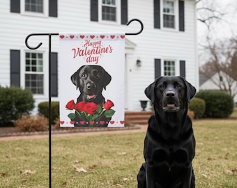 Black Lab Valentines Day Flag, Outdoor Decor for Dog Lovers, Black Lab Yard Flag, Black Labrador Garden Banner, Black Lab Mom Gift for Her