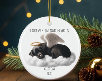 Custom Black Labrador Memorial Ornament, Forever in Our Hearts Dog Keepsake, Pet Loss Gift, Rainbow Bridge Ornament, Dog Sympathy Gift