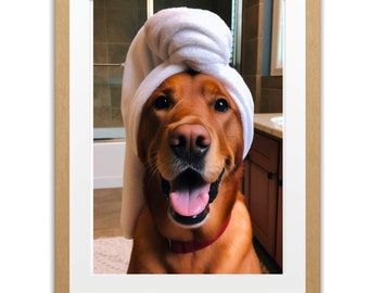 Fox Red Lab with Towel on Head Bathroom Towel Poster Print Fox Red Labrador Retriever Funny Dog Bath Shower Picture Humor Funny Pet