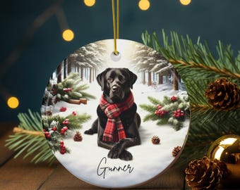Personalized Black Lab Christmas Ornament, Black Labrador Holiday Decor, Pet Lover Gift Idea, Black Labrador Retriever Ornament