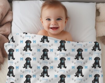 Black Lab Baby Swaddle Blanket, Lab Puppy, Coquette Bow, Baby Boy, Newborn Photo Prop, Coming Home Outfit, Receiving Blanket Shower Gift