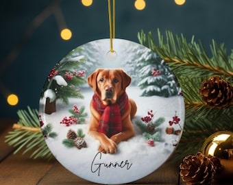 Personalized Fox Red Lab Christmas Ornament, Fox Red Labrador Holiday Decor, Pet Lover Gift Idea, Fox Red Labrador Retriever Ornament