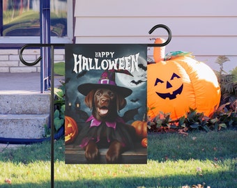 Chocolate Lab Halloween Flag Witch Dog Banner Halloween Yard Decoration Garden House Flag Outdoor Chocolate Labrador Halloween Decor