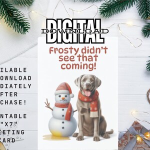 Funny Dog Christmas Card, Digital Download, Silver Lab Christmas, Humorous Holiday Card, Yellow Snow Snowman Card, Pet Lovers Christmas Card
