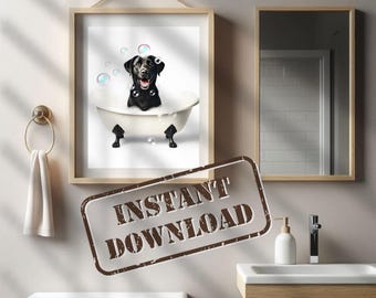 Carlino Cane Sopra Toilette E Lettura Rivista Avere A Break Divertente Tela Poster Stampe Bagno Toilette Parete Arte Decorazioni Tela Pittura Senza Cornice 50×70cm