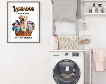 Yellow Lab Laundry Wall Art for Laundry Room Lab Print for Laundry Room Decor Unframed Wall Art with Yellow Lab Funny Wall Art for Laundry