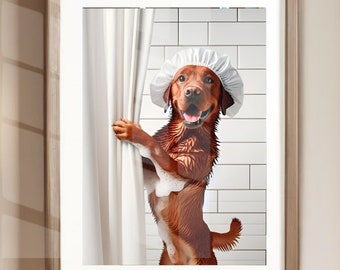 Fox Red Lab Bathroom Poster Print Unframed Fox Red Labrador Retriever Funny Shower Dog Bath Picture Humor Red Lab Bath Wall Art Decor